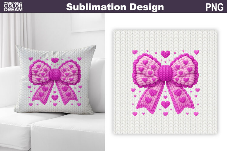 Valentine Pillow Design | Pink Bow With Heard example image 1