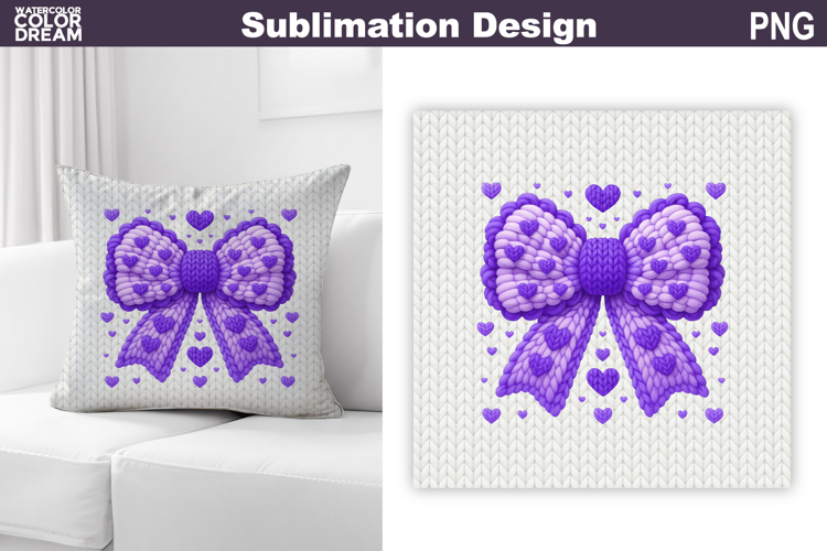 Valentine Pillow Design | Purple Bow With Heard