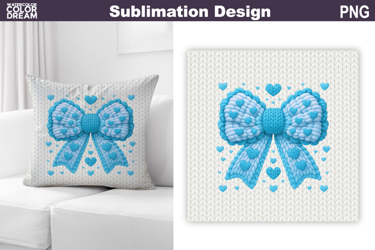Valentine Pillow Design | Blue Bow With Heard