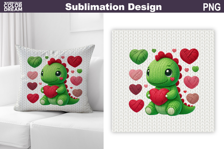 Valentine Dino Pillow Design | Dinosaur Heart Valentines Day