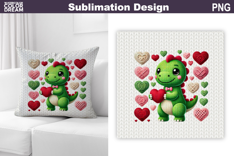 Valentine Dino Pillow Design | Dinosaur Heart Valentines Day