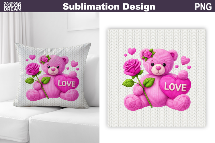 Valentine Pillow Design | Teddy Bear With Heard