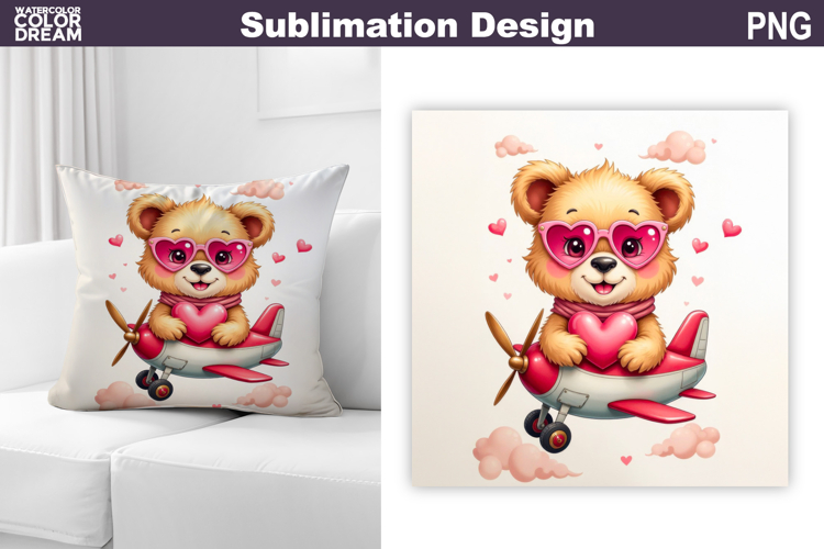 Valentine Bear Pillow Design | IrValentines Day Sublimation