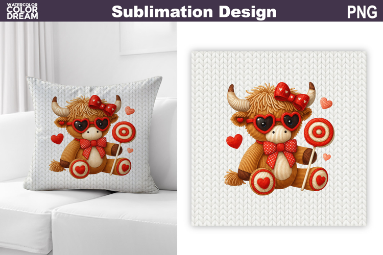 Highland Cow Valentine Heart Pillow Design