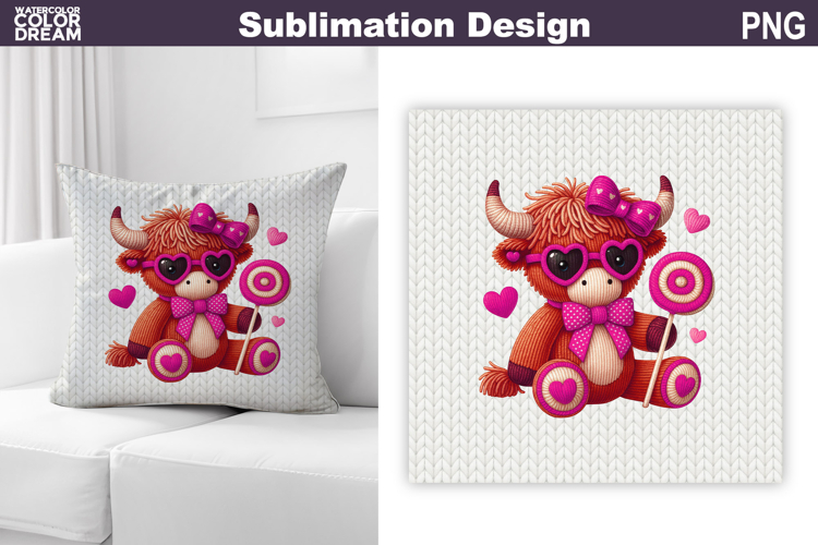 Highland Cow Valentine Heart Pillow Design