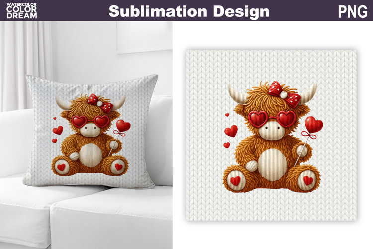 Highland Cow Valentine Heart Pillow Design