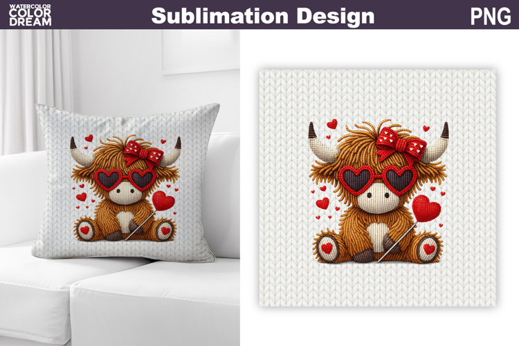 Highland Cow Valentine Heart Pillow Design