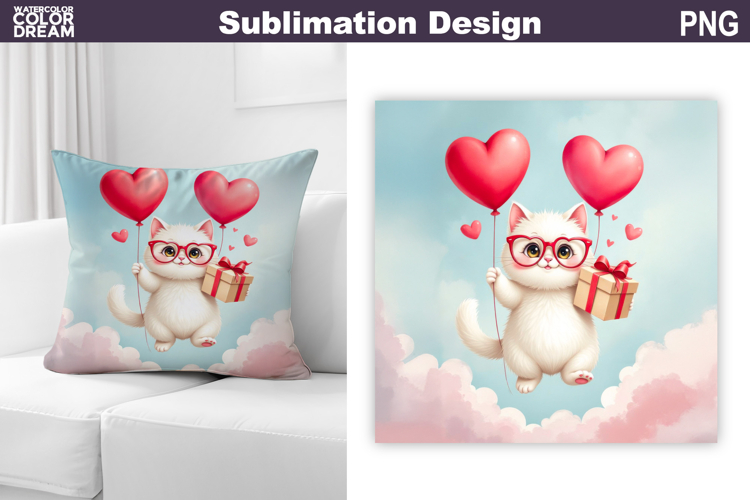 Valentine Cat Pillow Design | Valentines Day Sublimation