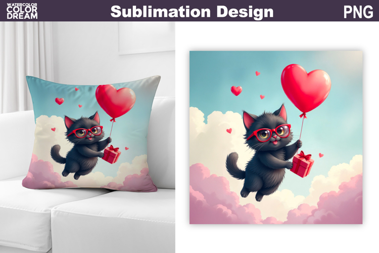 Valentine Cat Pillow Design | Valentines Day Sublimation