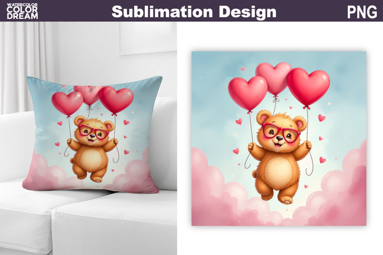 Valentine Bear Pillow Design | IrValentines Day Sublimation