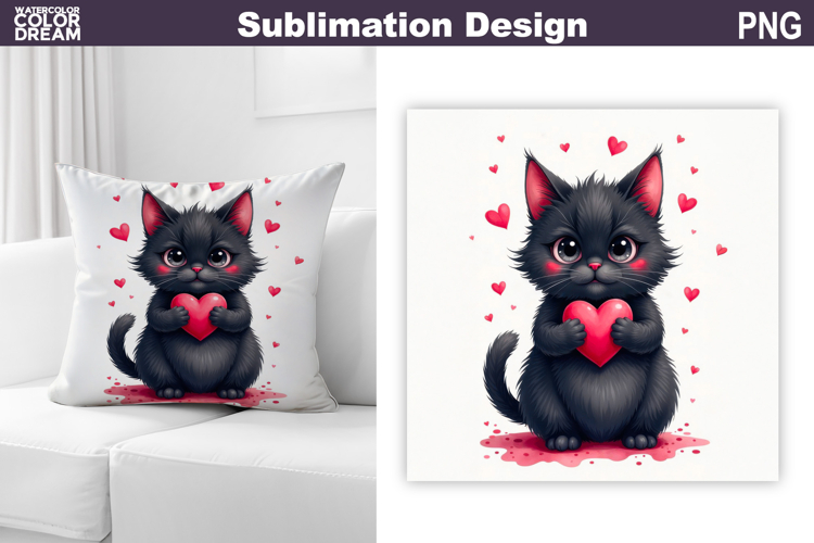 Valentine Cat Pillow Design | Valentines Day Sublimation