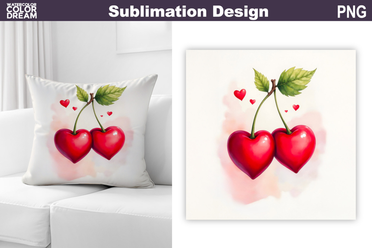 Valentine Cherry Pillow Design | Valentines Day Sublimation