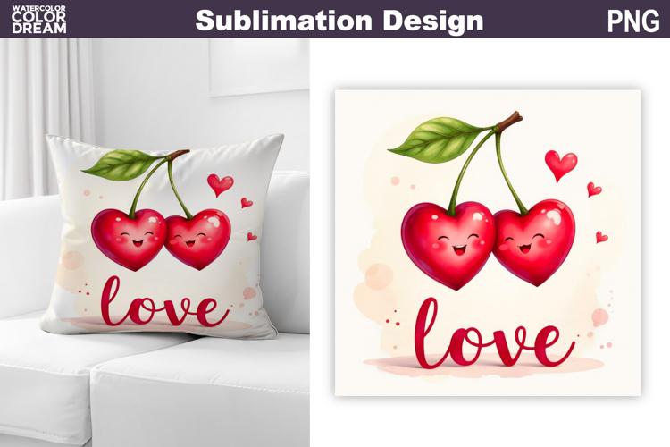 Valentine Cherry Pillow Design | Valentines Day Sublimation