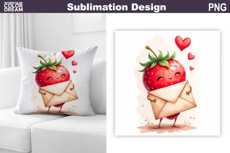 Valentine Strawberry Pillow Design | Valentines Day Sublimat