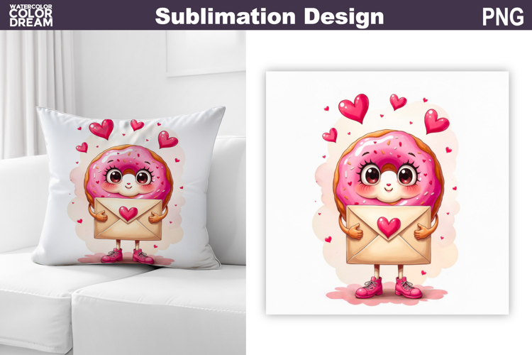 Valentine Donut Pillow Design | Valentines Day Sublimation