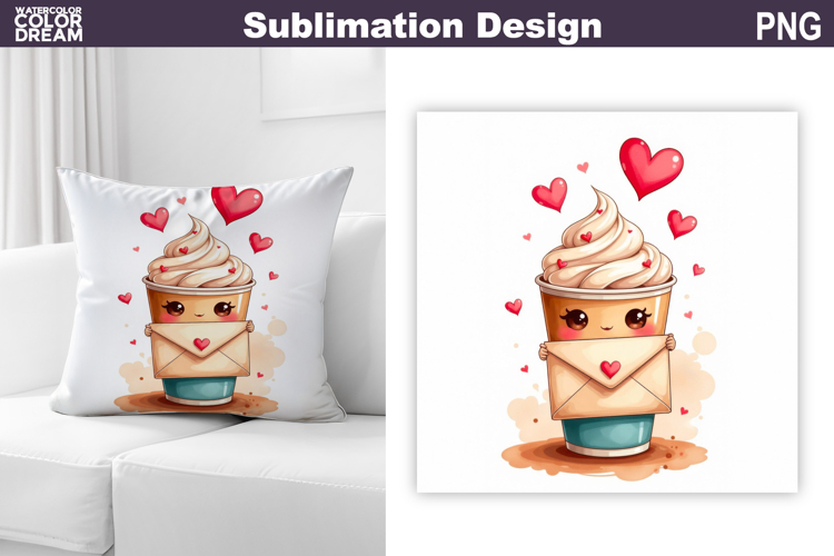 Valentine Coffee Latte Pillow Design | Valentines Day Sublim