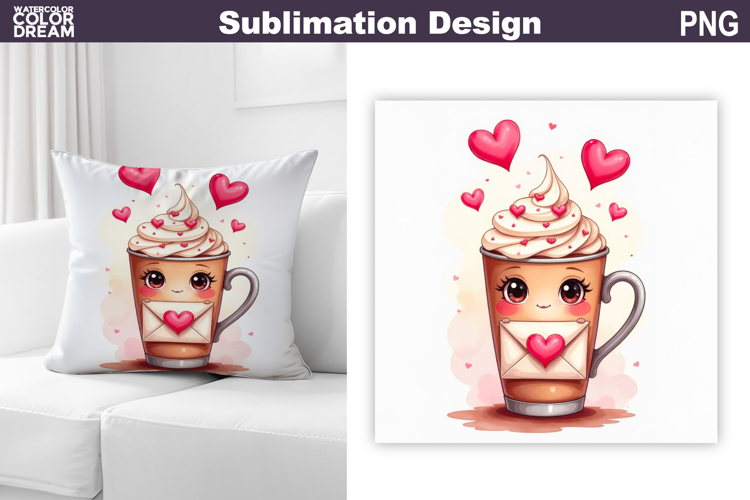Valentine Coffee Latte Pillow Design | Valentines Day Sublim