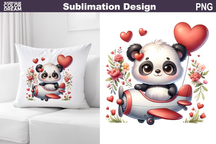 Cute Panda Valentine Pillow Design | Valentine Animal PNG example image 1