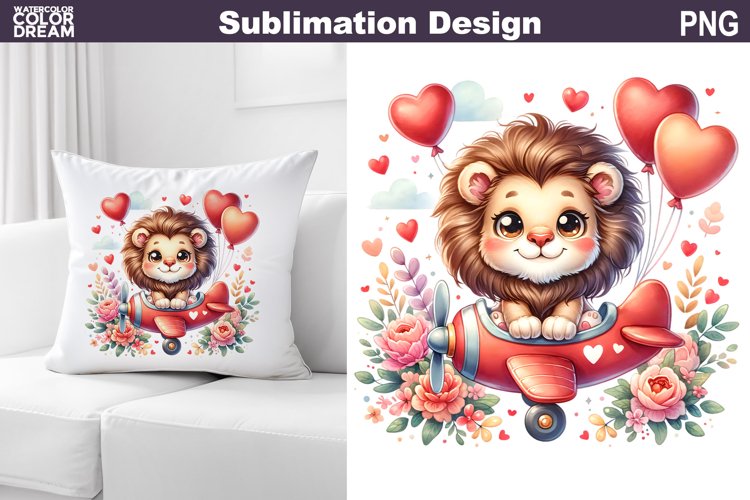 Cute Lion Cub Valentine Pillow Design | Valentine Animal PNG