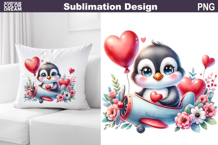 Penguin Valentine Pillow Design | Valentine Animal PNG