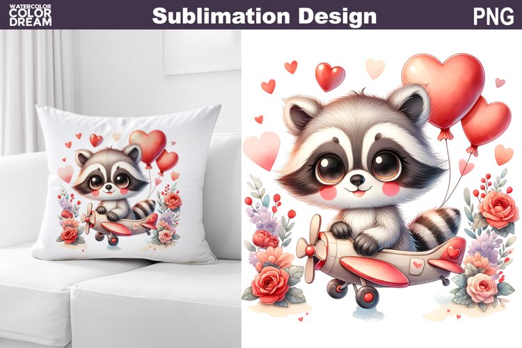 Raccoon Valentine Pillow Design | Valentine Animal PNG