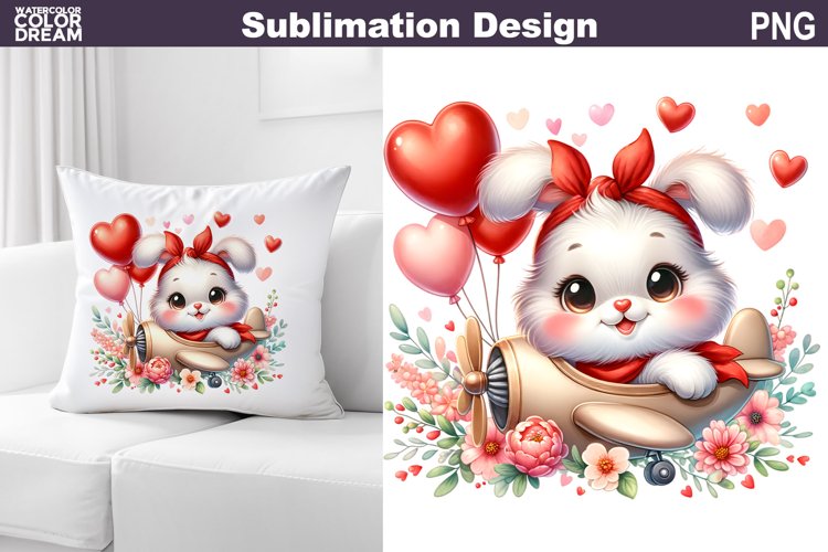 Cute Bunny Valentine Pillow Design | Valentine Animal PNG