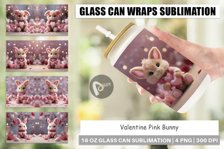 Glass Can Wraps Valentine Bunny