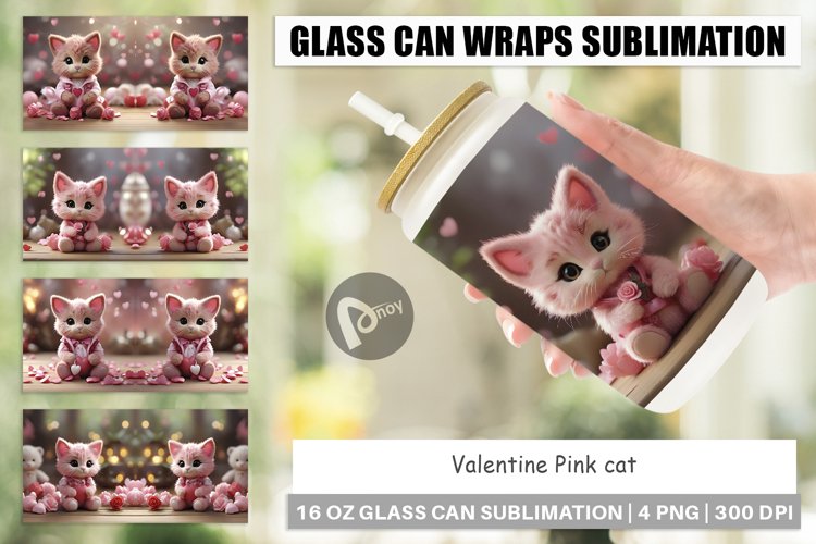 Glass Can Wraps Valentine Cat