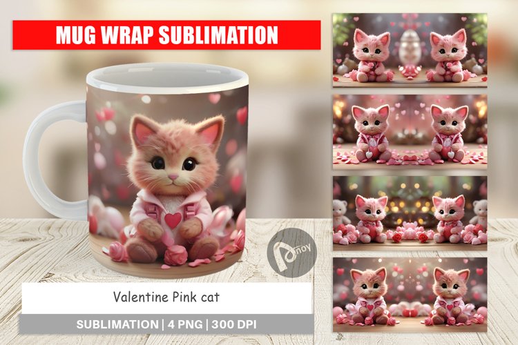 Mug sublimation design Valentine Cat
