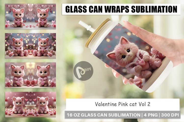 Glass Can Wraps Valentine Cat