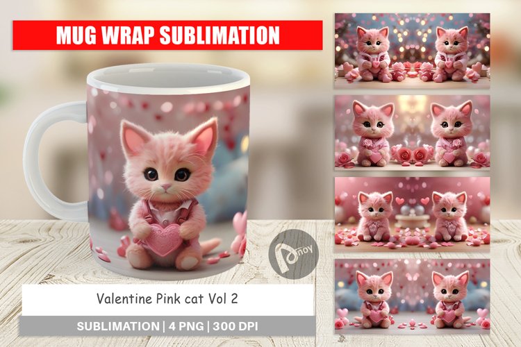 Mug sublimation design Valentine Cat