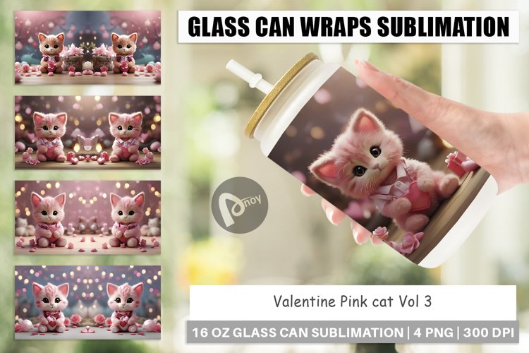 Glass Can Wraps Valentine Cat