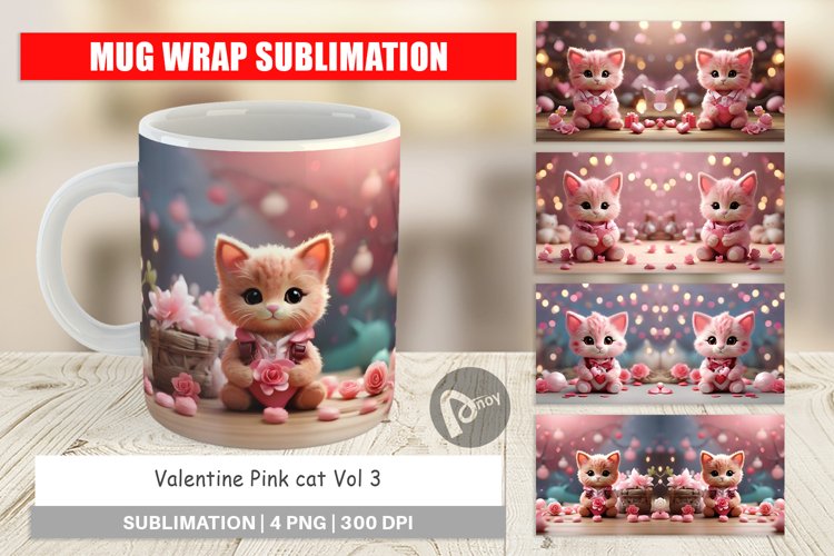 Mug sublimation design Valentine Cat
