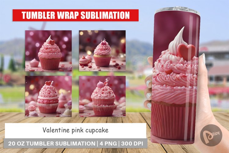 Tumbler Sublimation Wrap Valentine pink cupcake
