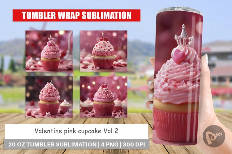 Tumbler Sublimation Wrap Valentine pink cupcake