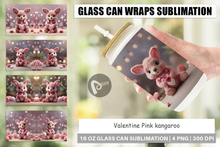 Glass Can Wraps Valentine Kangaroo
