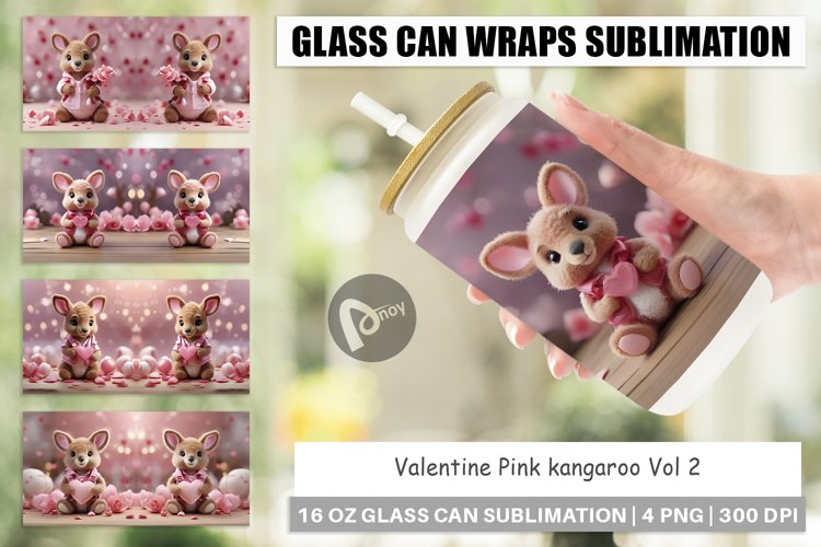 Glass Can Wraps Valentine Kangaroo
