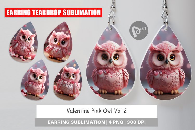 Earring teardrop sublimation design Valentine Owl