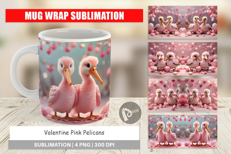 Mug sublimation design Valentine Pelicans