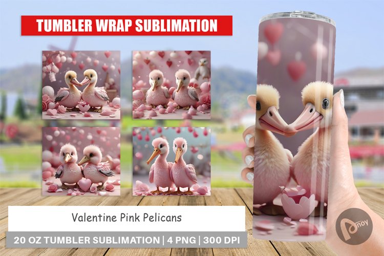 Tumbler Sublimation Wrap Valentine Pelicans