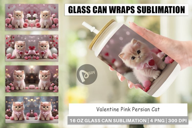 Glass Can Wraps Valentine Persian Cat