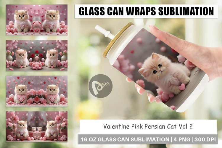 Glass Can Wraps Valentine Persian Cat