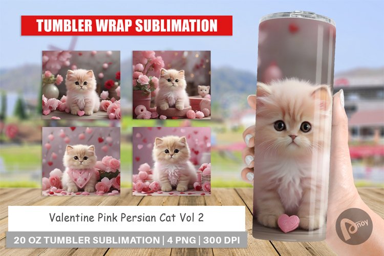 Tumbler Sublimation Wrap Valentine Persian Cat