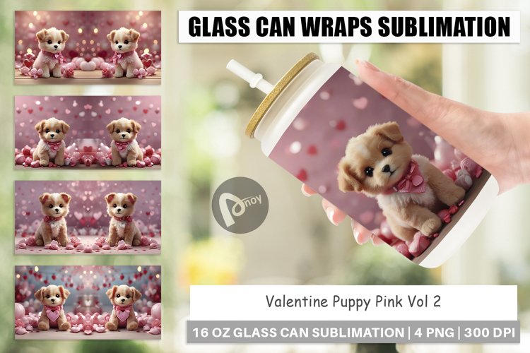Glass Can Wraps Valentine Puppy