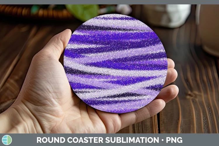 Valentine Purple Glitter Round Coaster Sublimation Coaster D