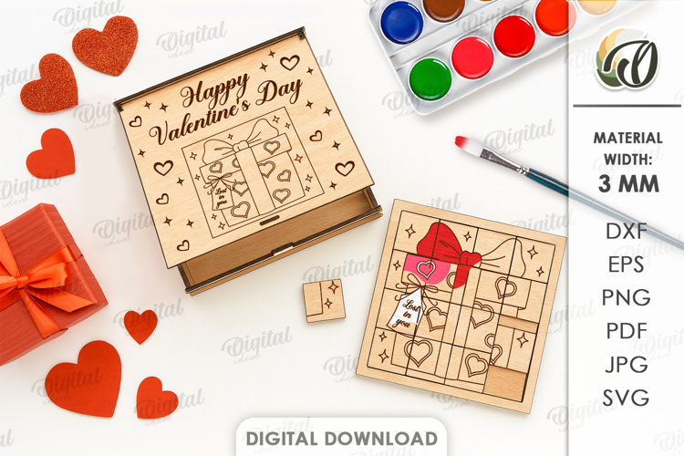 Valentines Day Puzzle Laser Cut. Valentine SVG