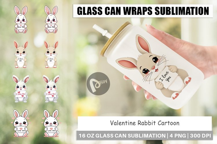 Glass Can Wraps Valentine Rabbit Cartoon