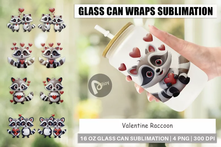 Glass Can Wraps Valentine Raccoon