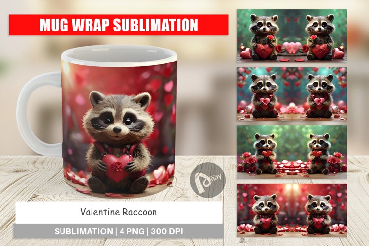 Mug sublimation design Valentine Raccoon