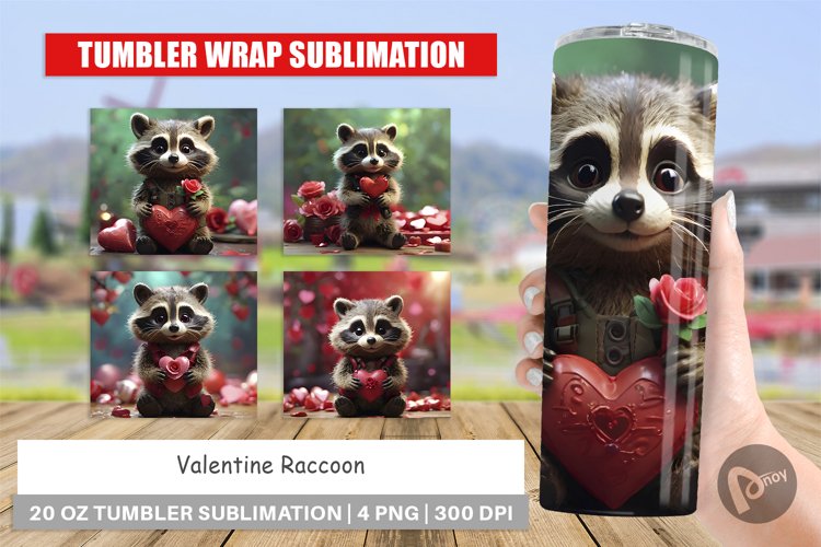 Tumbler Sublimation Wrap Valentine Raccoon